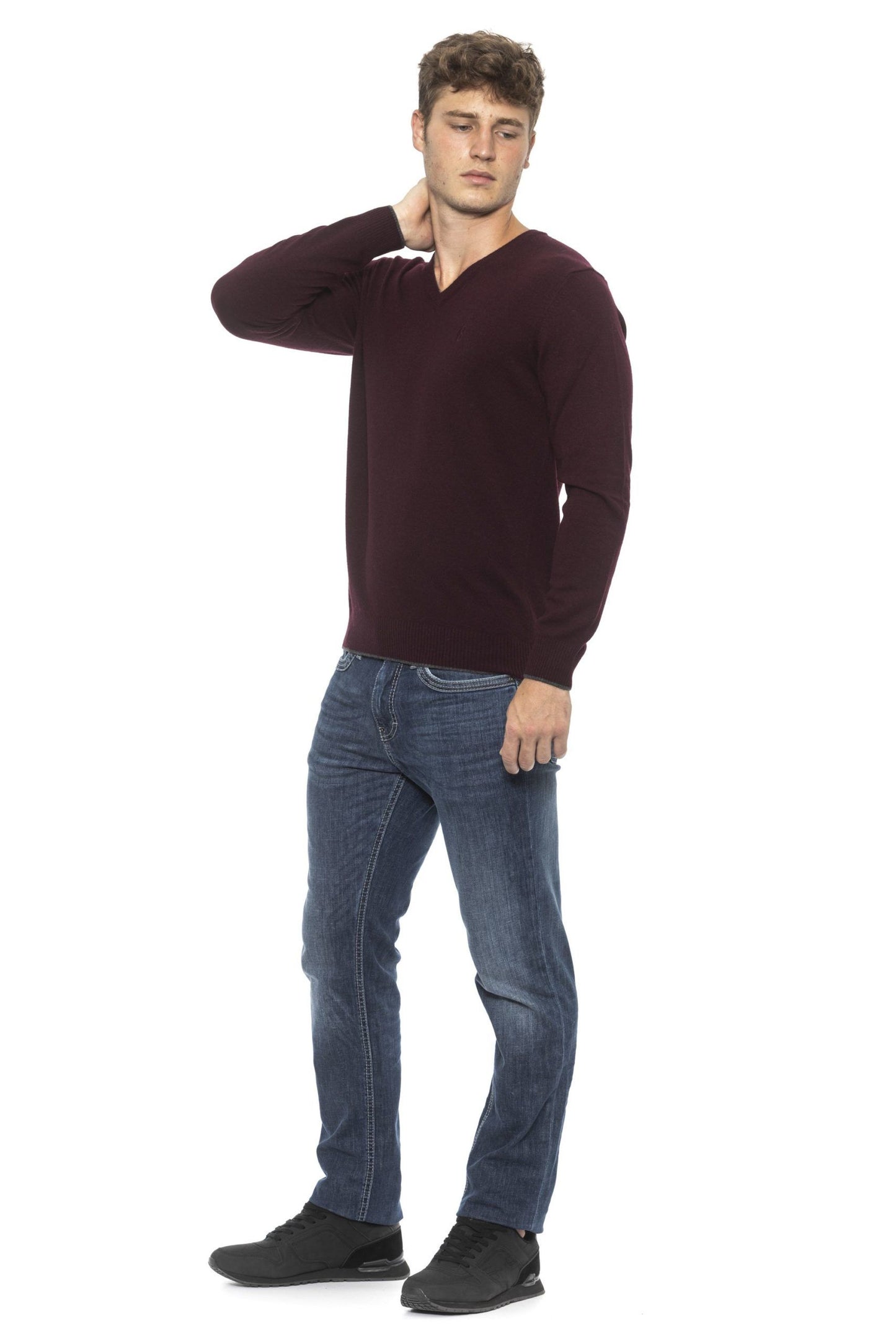 Burgundy V-Neck Luxury Sweater