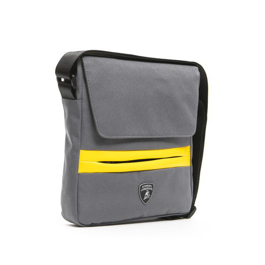 Sleek Gray Satchel with Modern Strap Flap