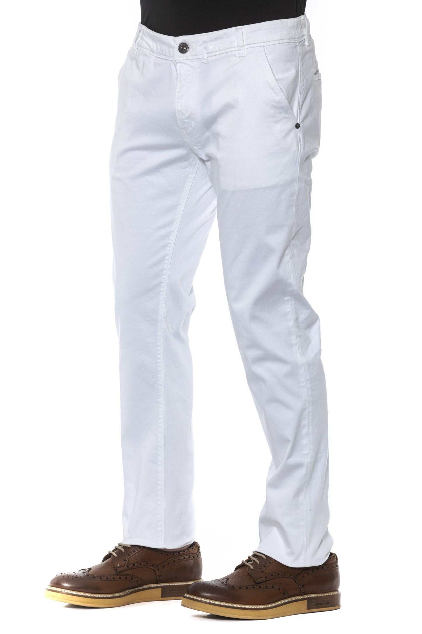 Elegant White Cotton Stretch Trousers
