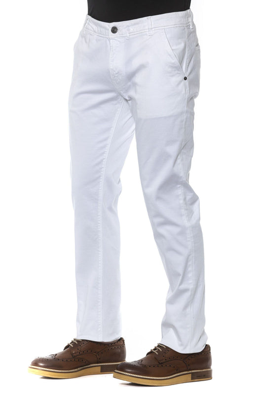 Elegant White Cotton Stretch Trousers