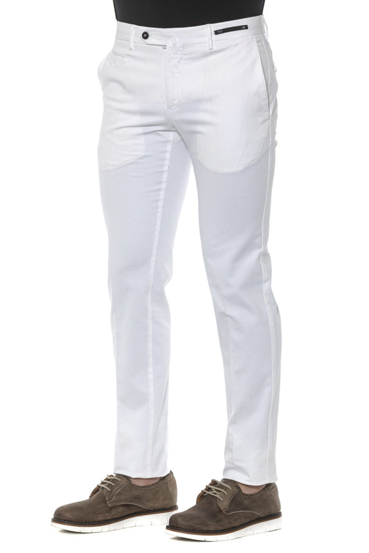 Elegant White Cotton Stretch Trousers
