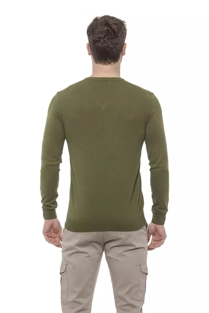 Elegant V-Neck Green Cotton Sweater