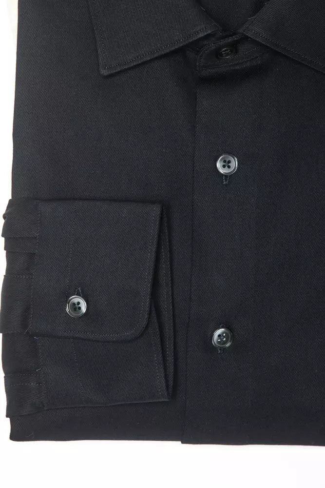 Elegant Black Cotton Slim Collar Shirt