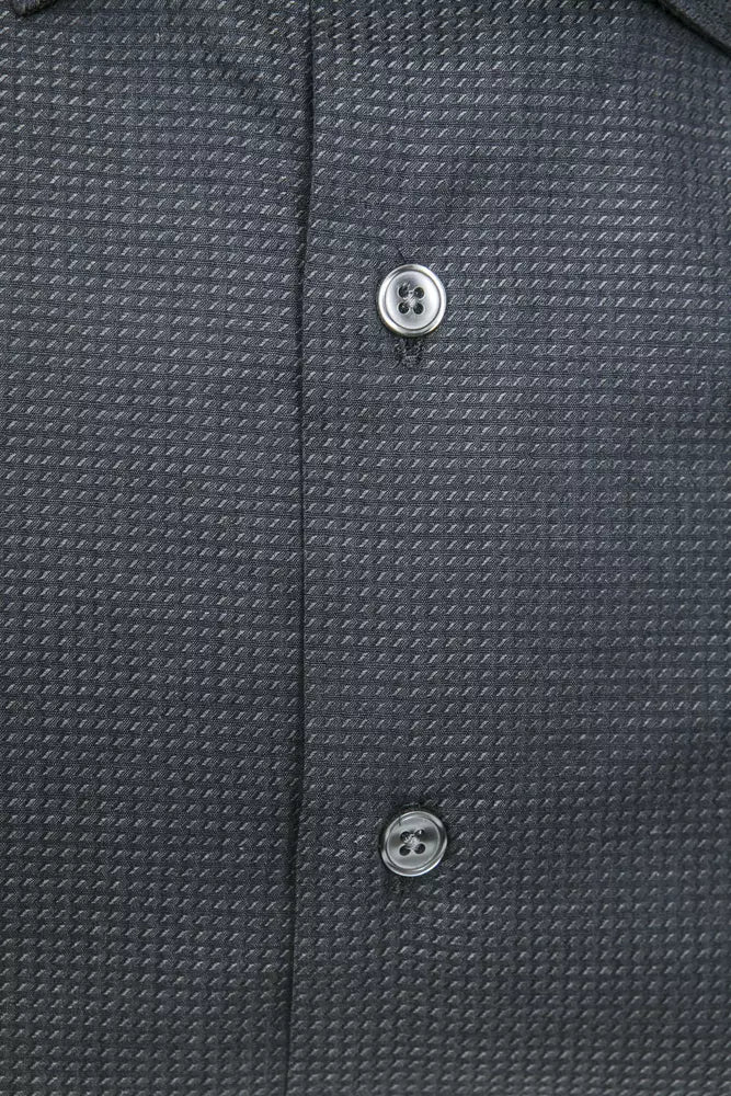 Sleek Black Cotton Blend Slim Collar Shirt