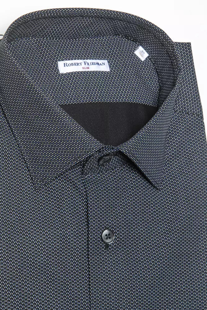 Elegant Black Cotton Slim Collar Shirt