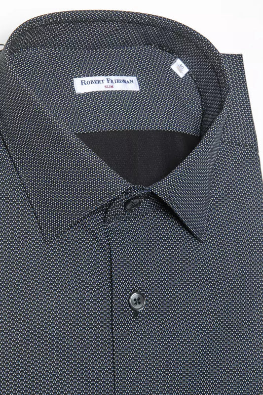 Elegant Black Cotton Slim Collar Shirt