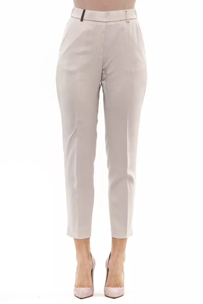 Beige Regular Waist Elastic Trousers