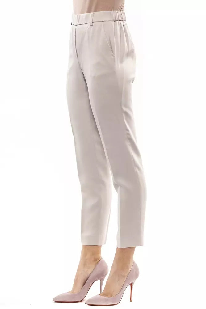 Beige Regular Waist Elastic Trousers