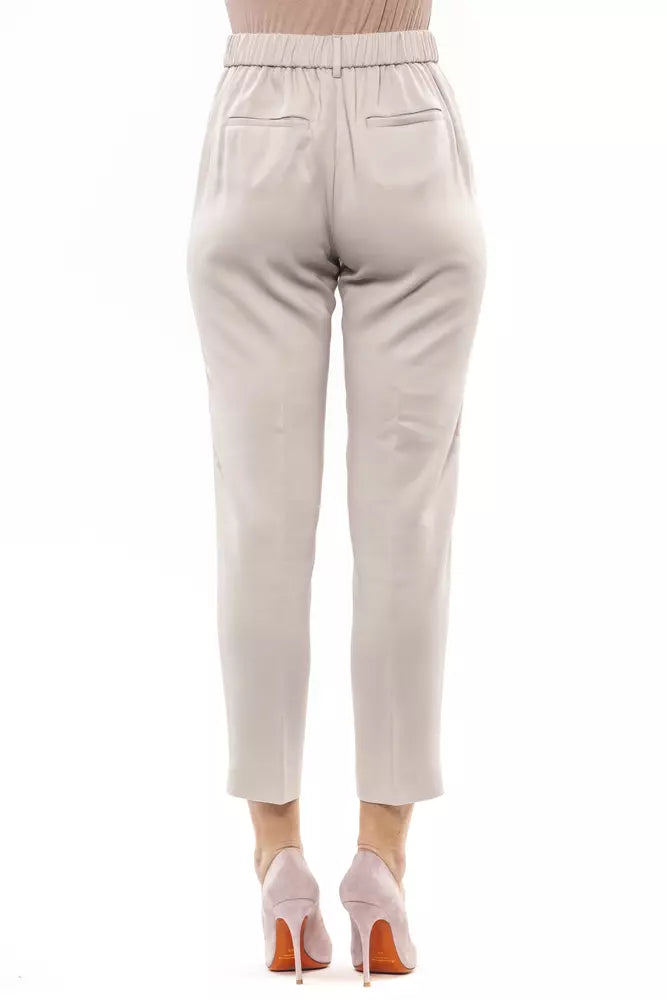 Beige Regular Waist Elastic Trousers