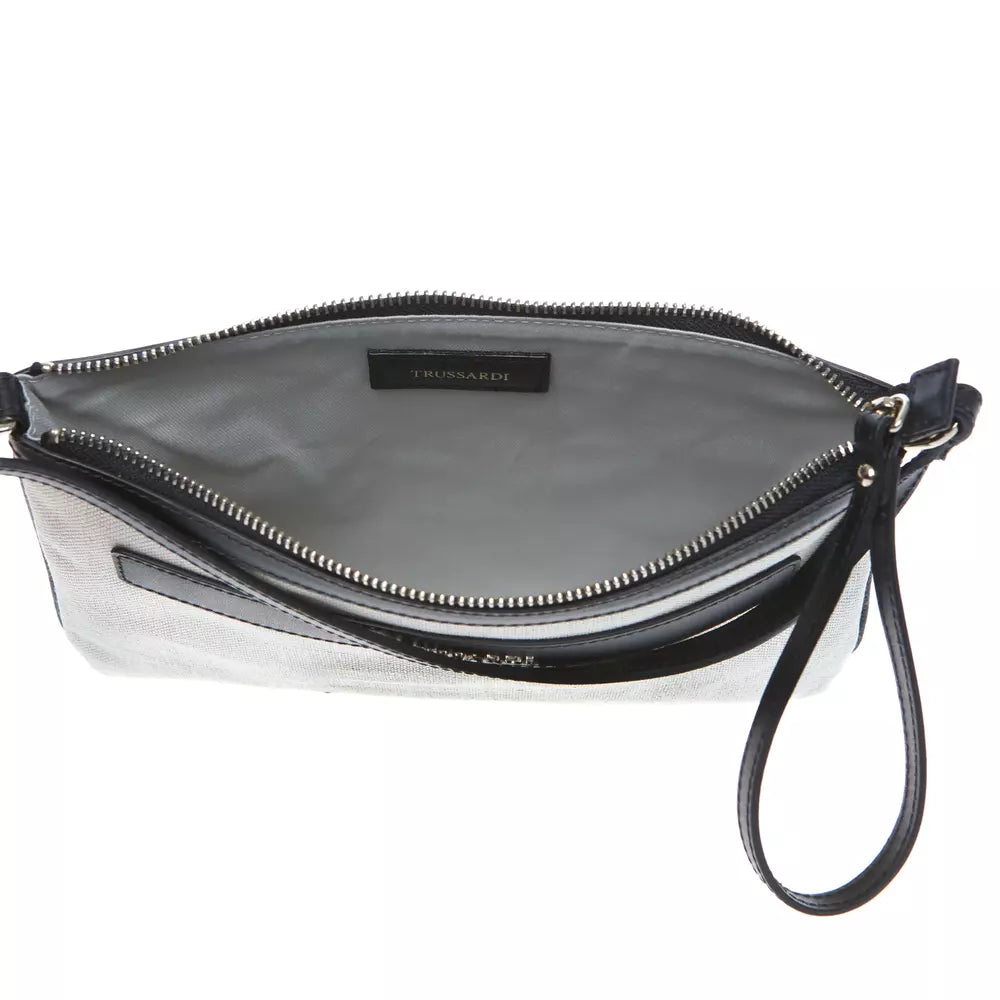 Elegant White Fabric & Leather Shoulder Strap Bag