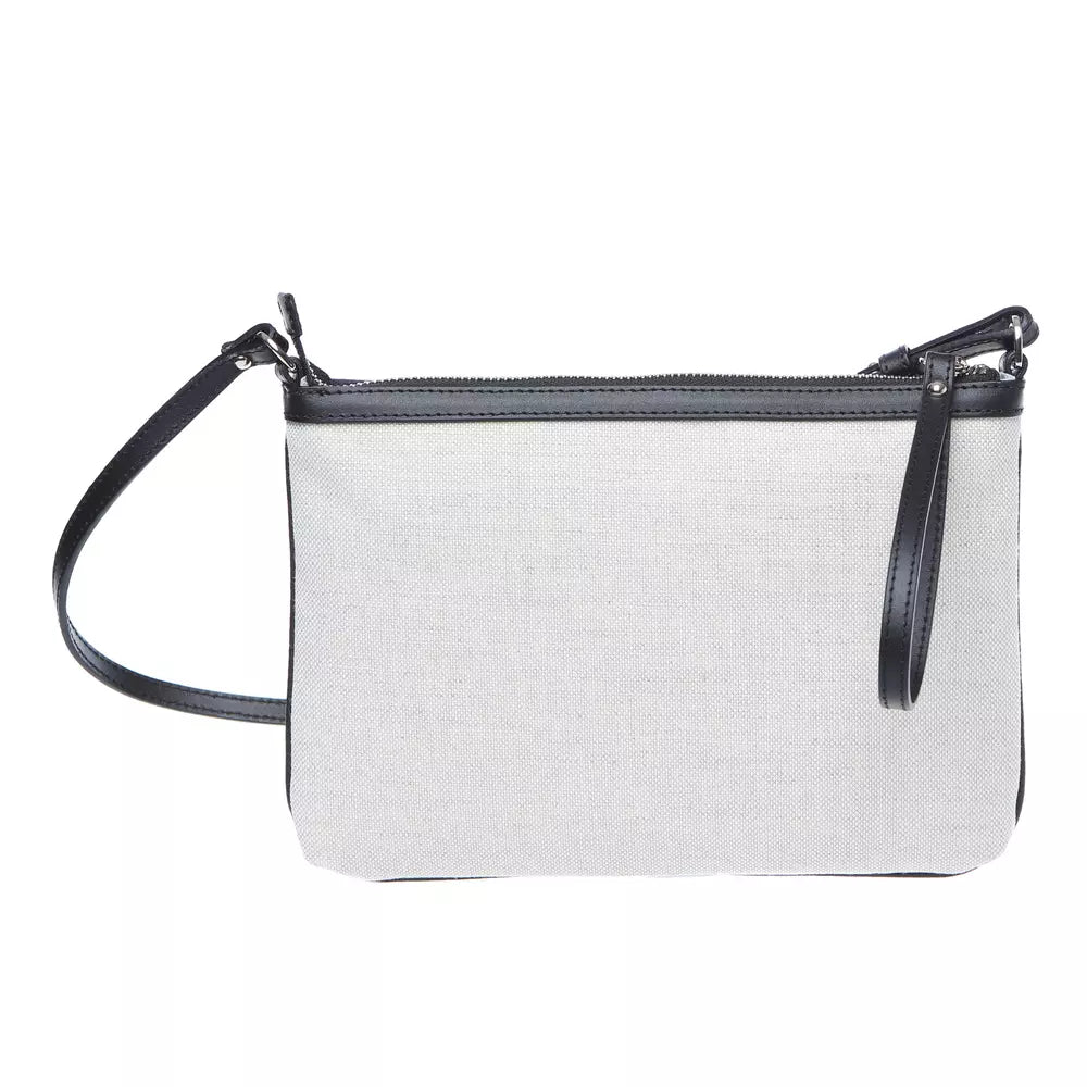 Elegant White Fabric & Leather Shoulder Strap Bag