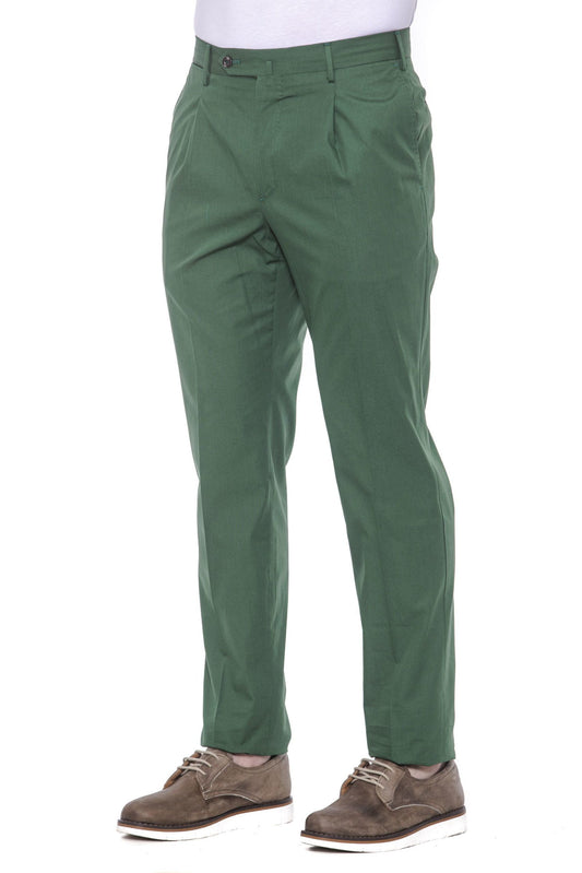 Elegant Green Pleated Men's Trousers
