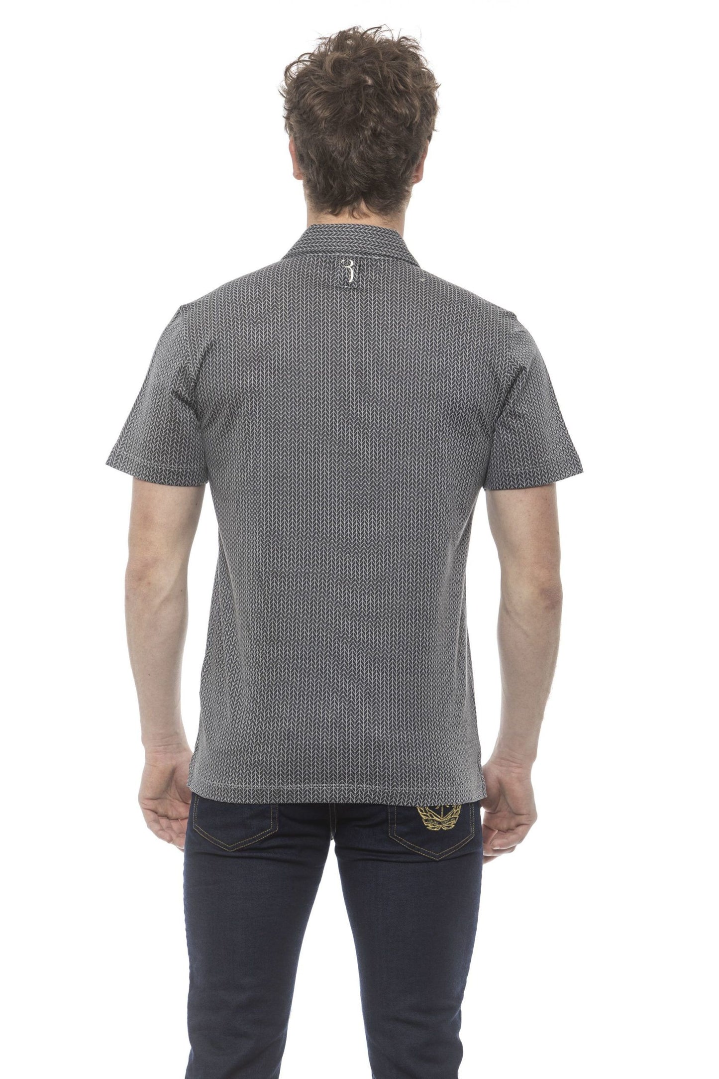Elegant Embroidered Gray Cotton Polo