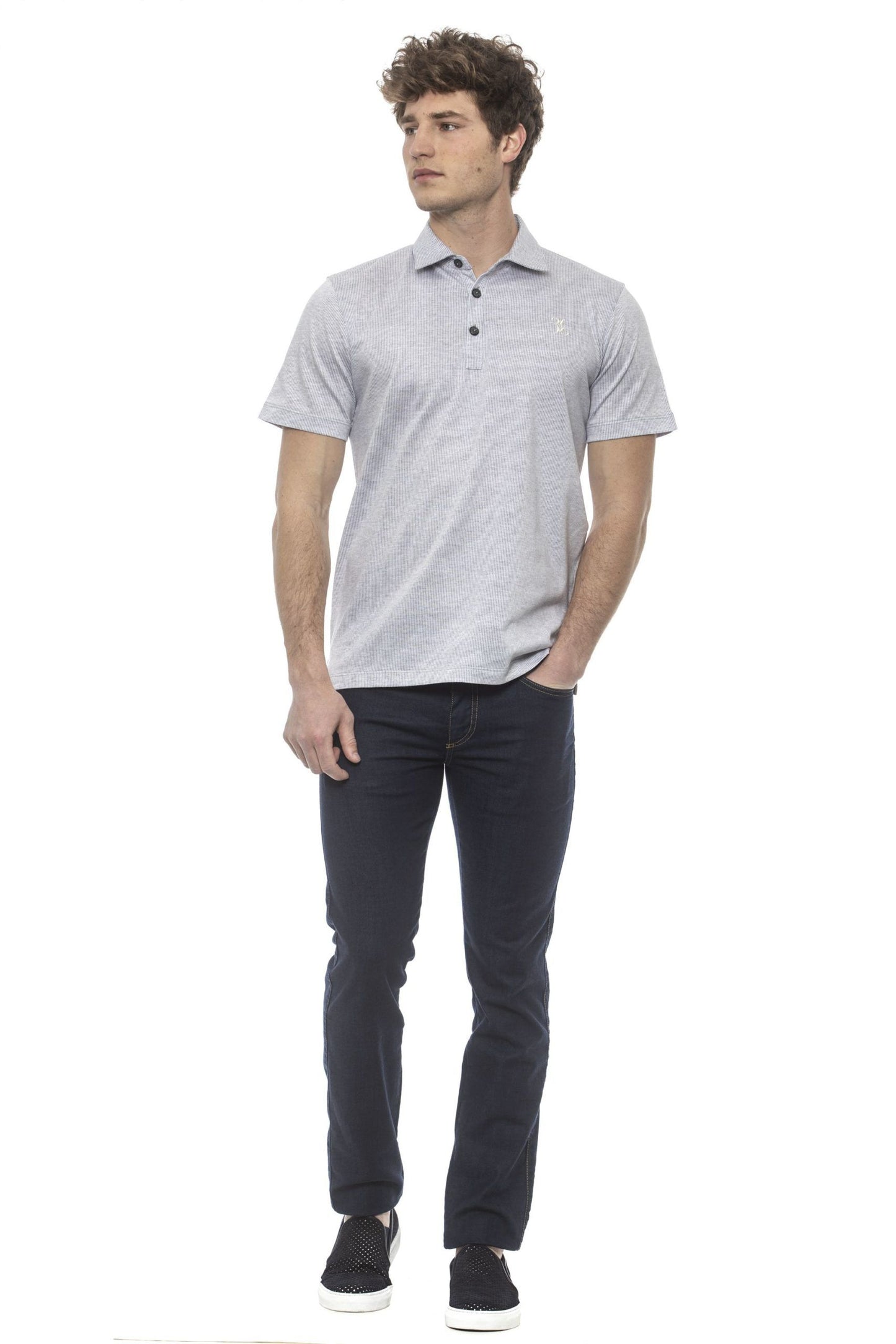 Exquisite Gray Embroidered Cotton Polo