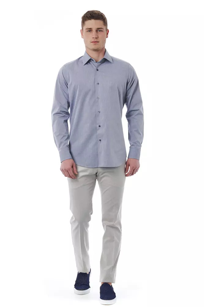 Elegant Gray Italian Collar Shirt