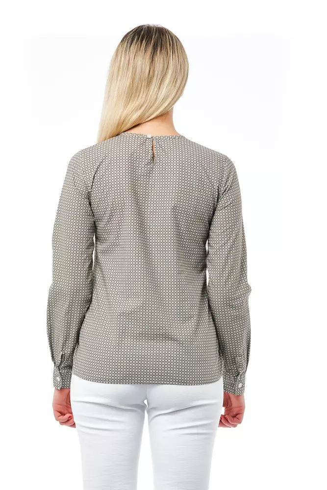 Elegant Round Neck Green Blouse with Lily Print
