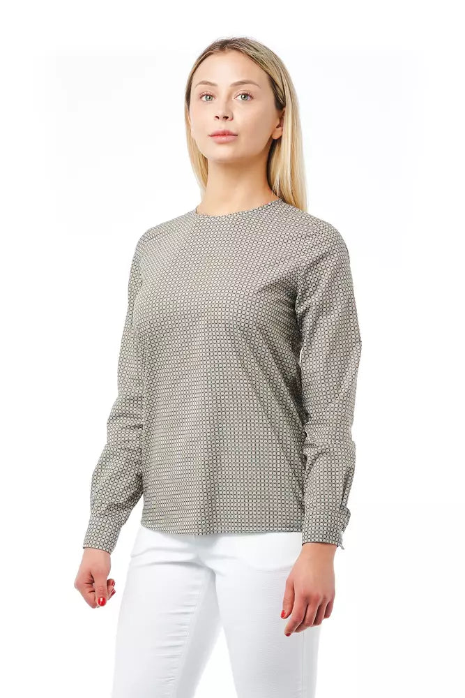 Elegant Round Neck Green Blouse with Lily Print