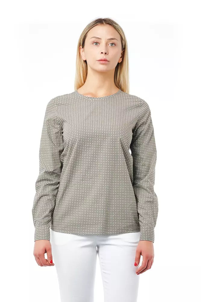 Elegant Round Neck Green Blouse with Lily Print