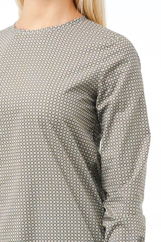 Elegant Round Neck Green Blouse with Lily Print