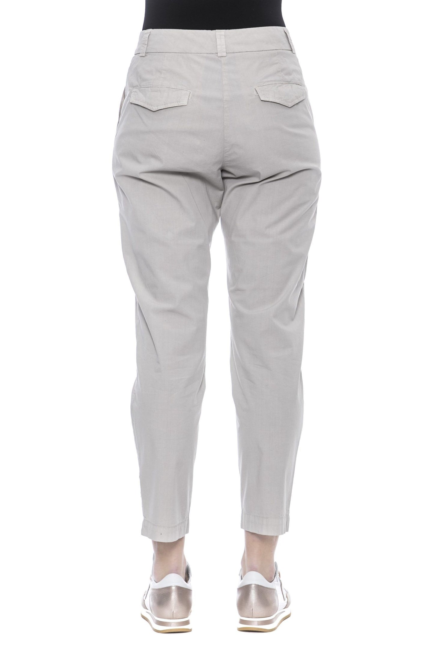 Chic Beige High-Waisted Cotton Trousers