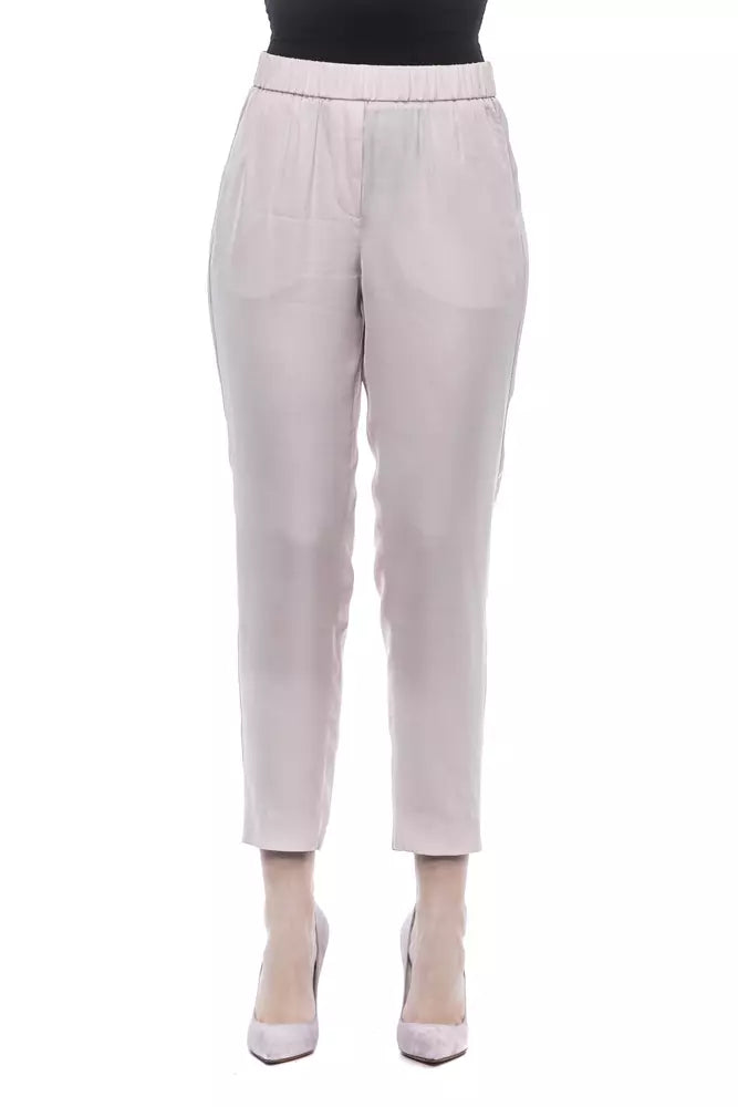 Elegant Pink High-Waist Gabardine Trousers