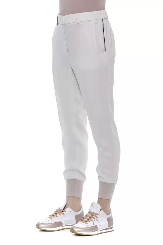 Elegant Beige Gabardine Trousers with Pockets