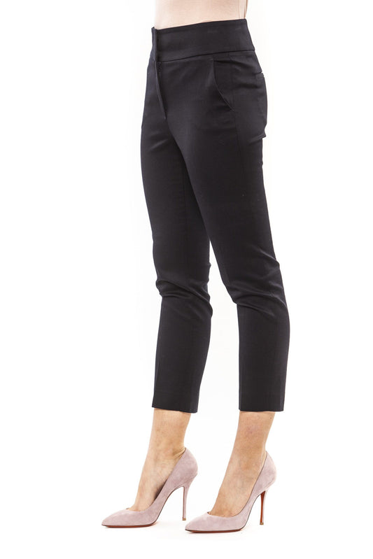 Elegant Blue Cotton Ankle Trousers