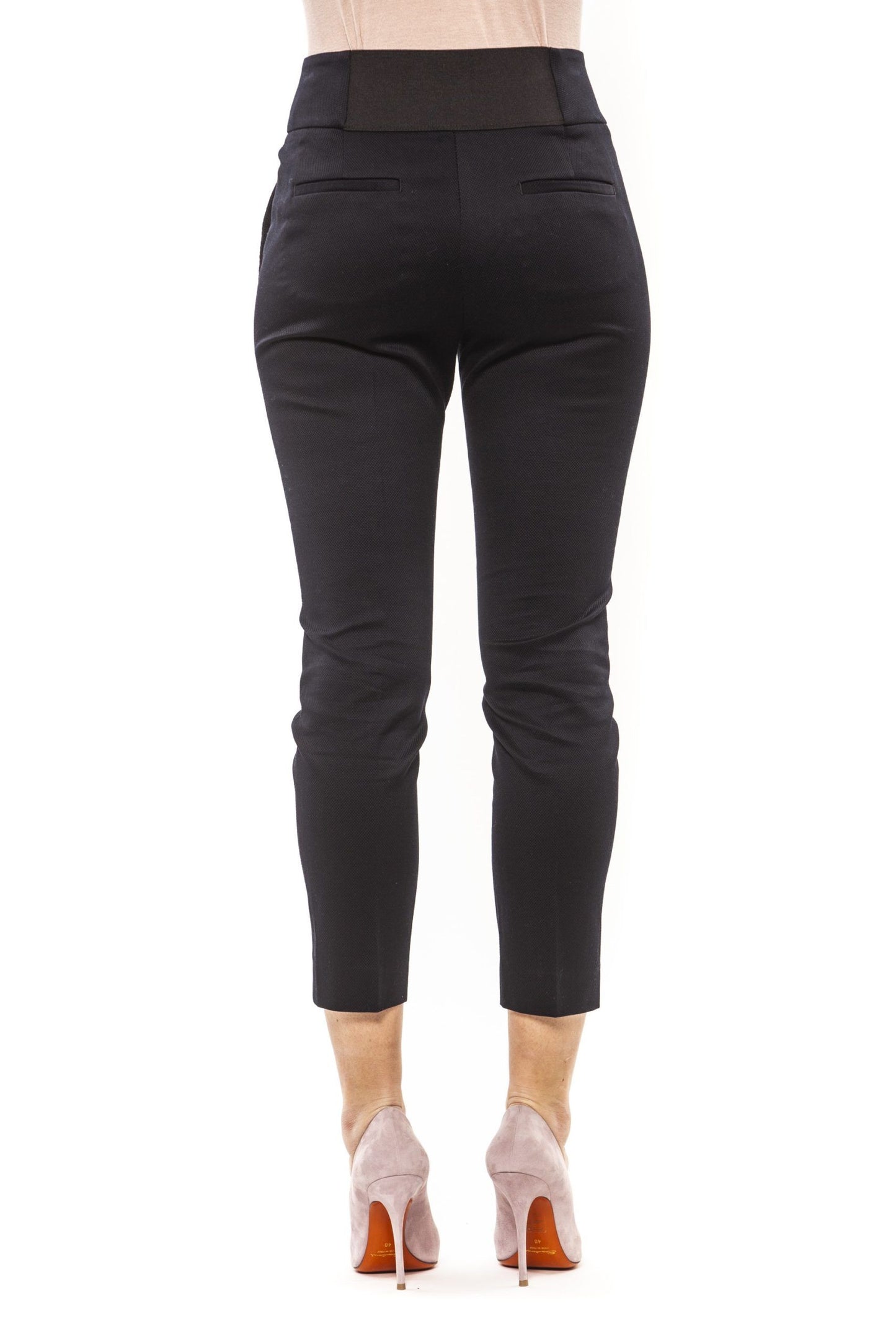 Elegant Blue Cotton Ankle Trousers