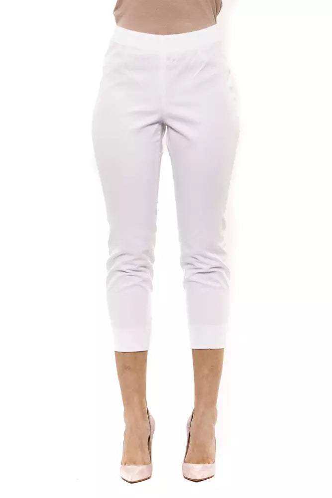 Chic White Ankle Slit Cotton Trousers