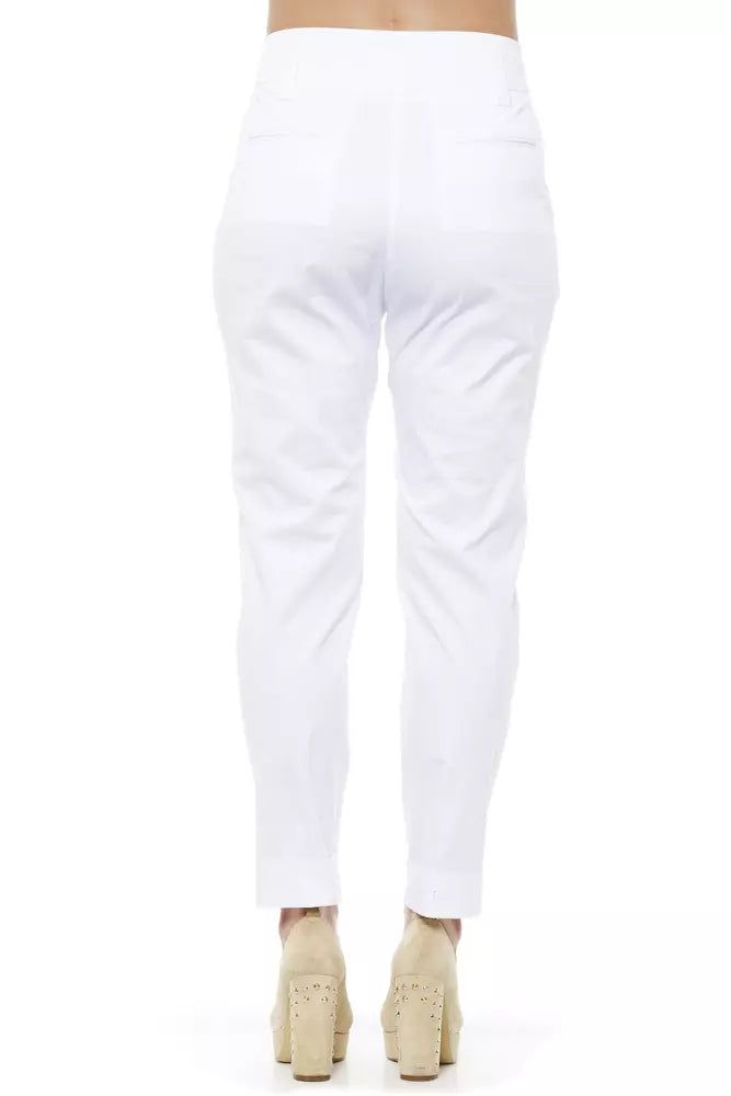 Chic High Waist White Trousers with Ankle Turn Up