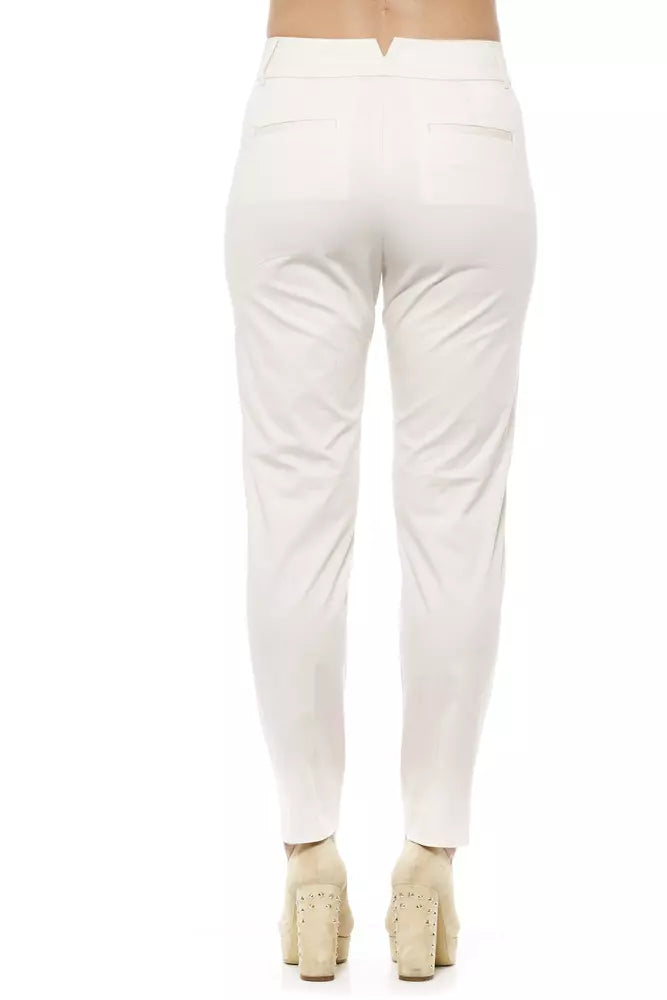 Chic Beige High-Waist Band Accent Trousers