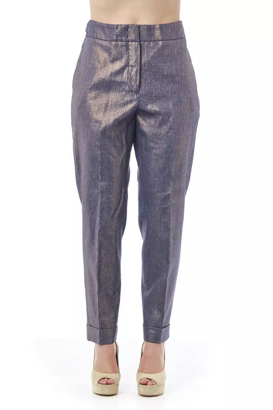 Chic Metallic-Effect Straight-Leg Trousers