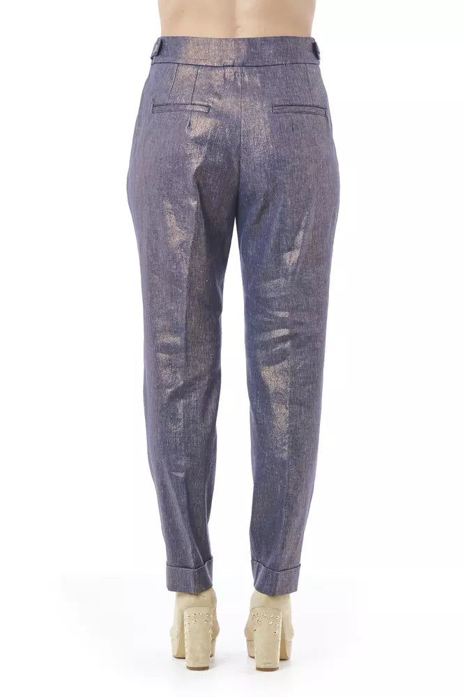 Chic Metallic-Effect Straight-Leg Trousers