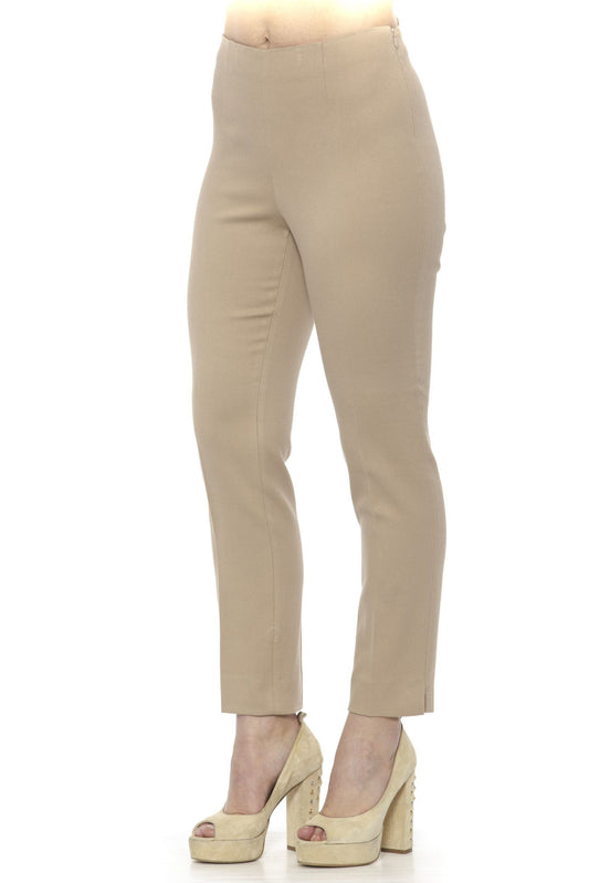 Chic Beige Slim Fit Piquet Pants with Side Zip