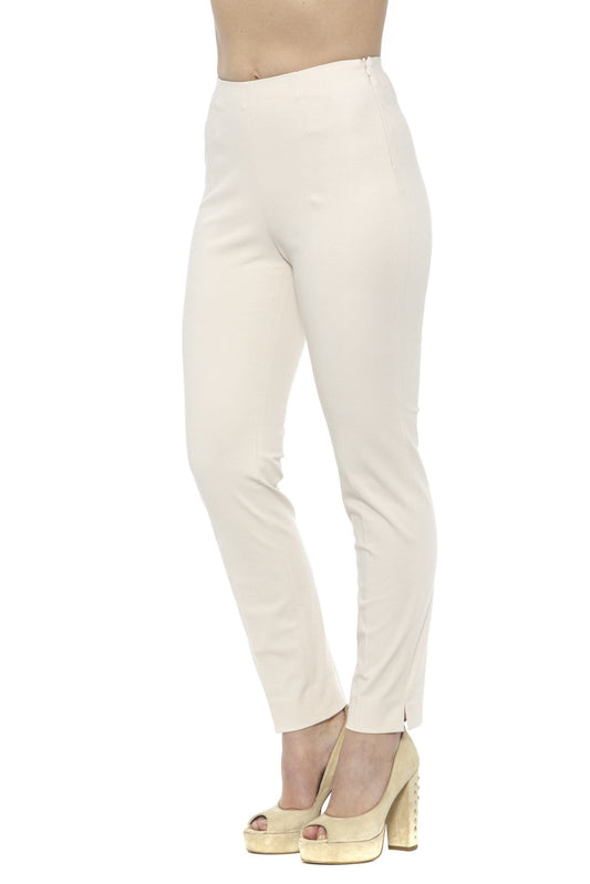 Chic Beige Slim-Fit Piquet Pants