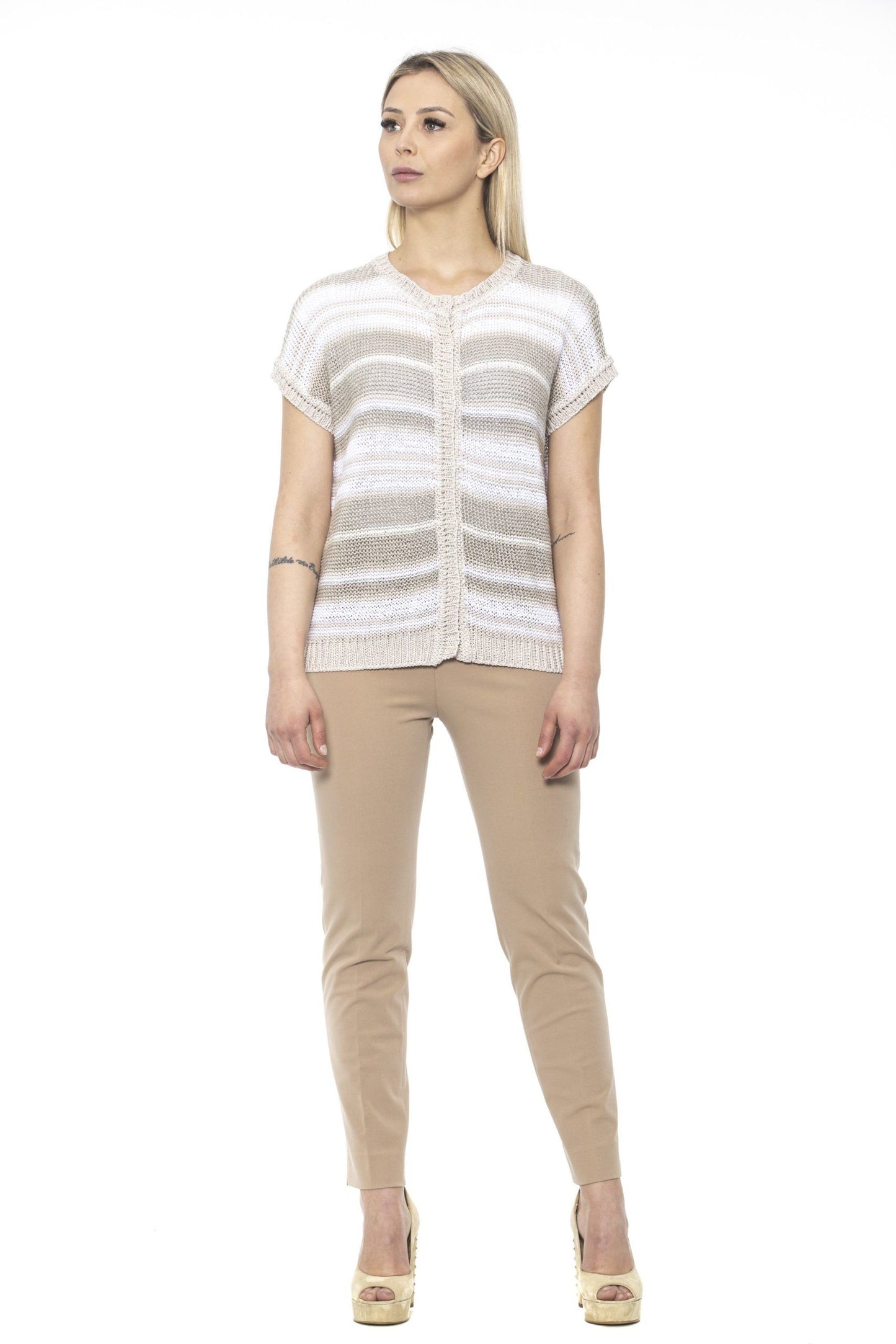 Beige High Waist Slim Fit Cotton Piquet Pants