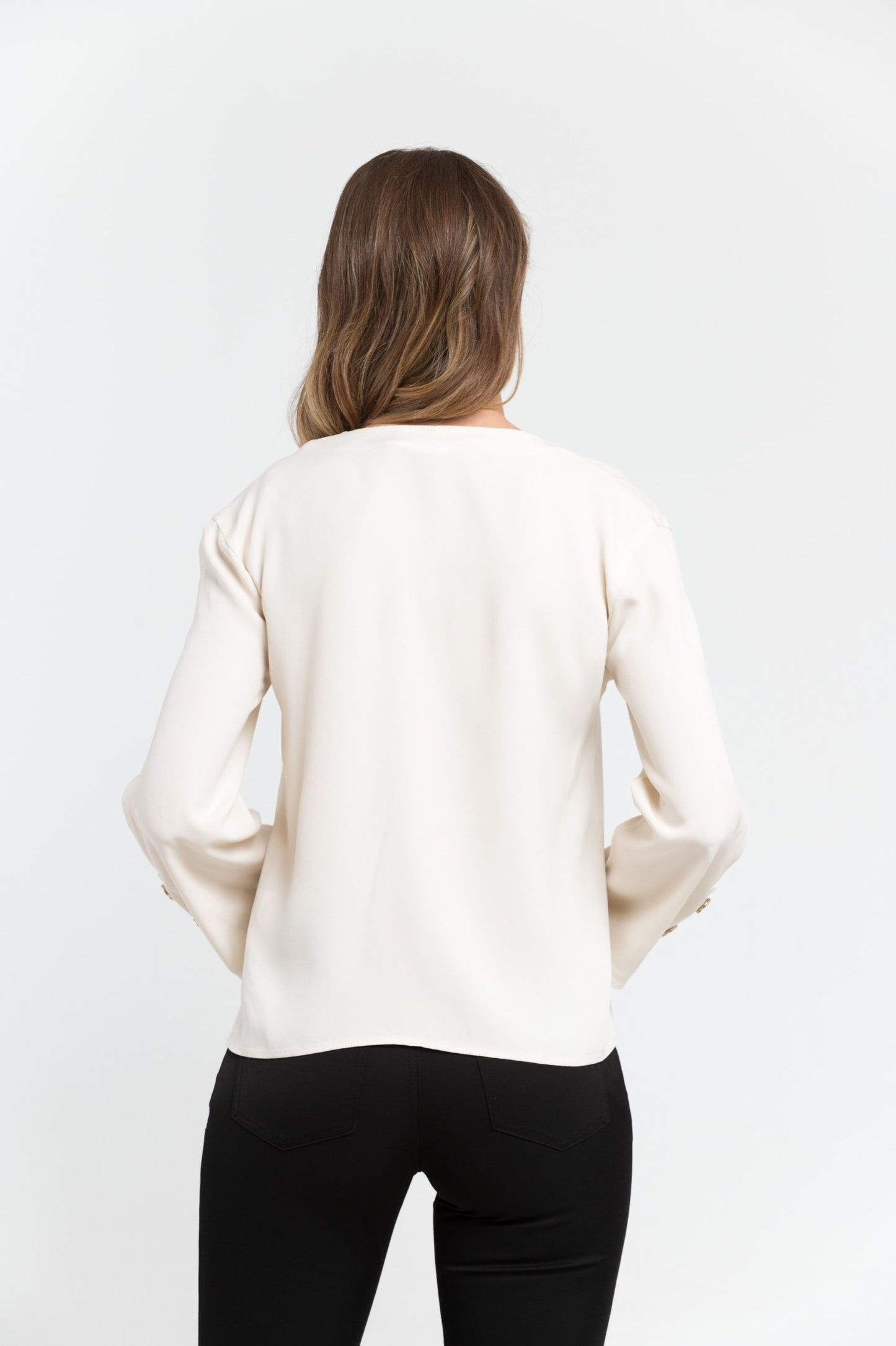 Elegant White V-Neck Blouse with Cady Detailing
