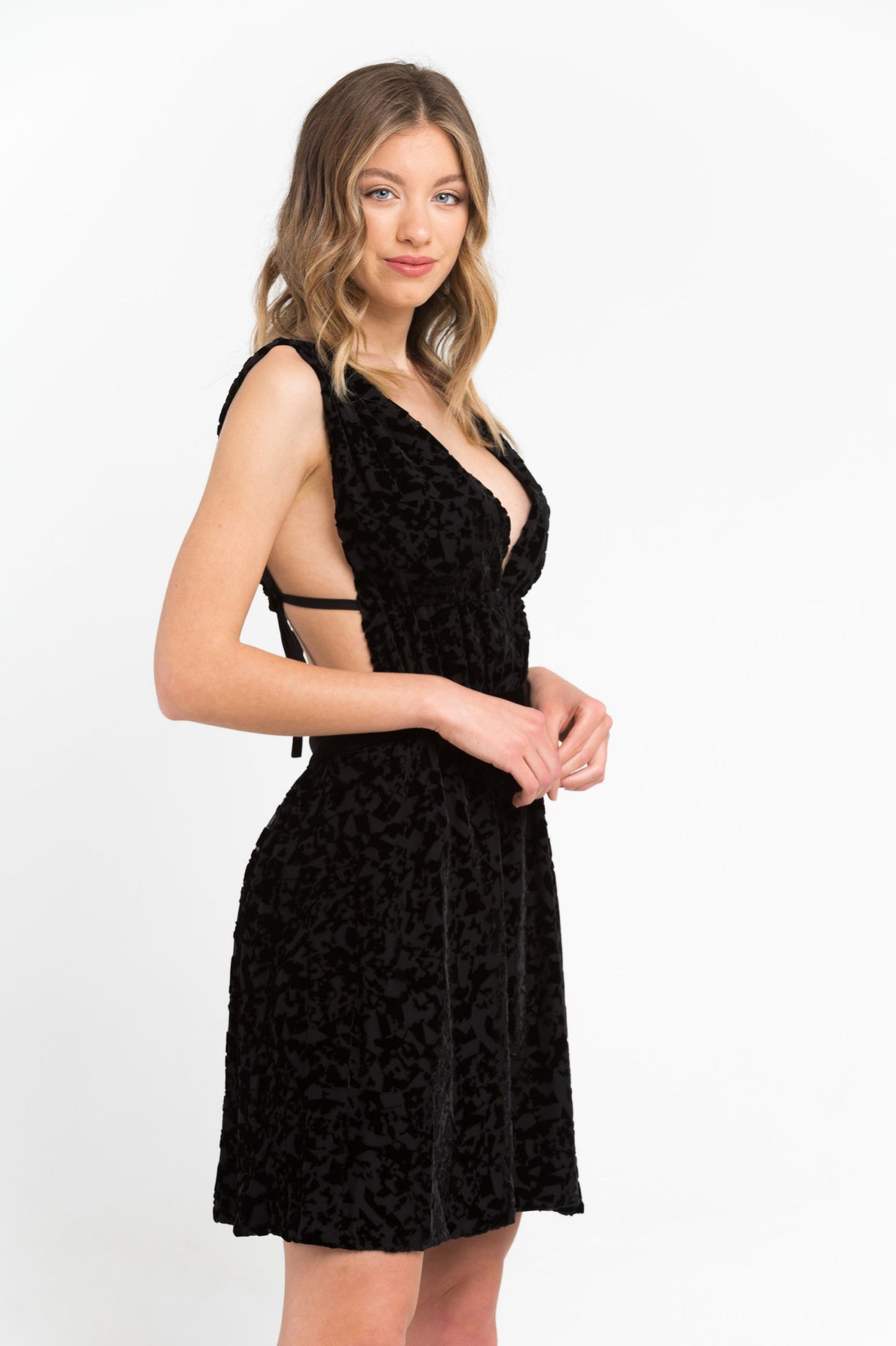 Velvet Embroidered V-Neck Short Dress