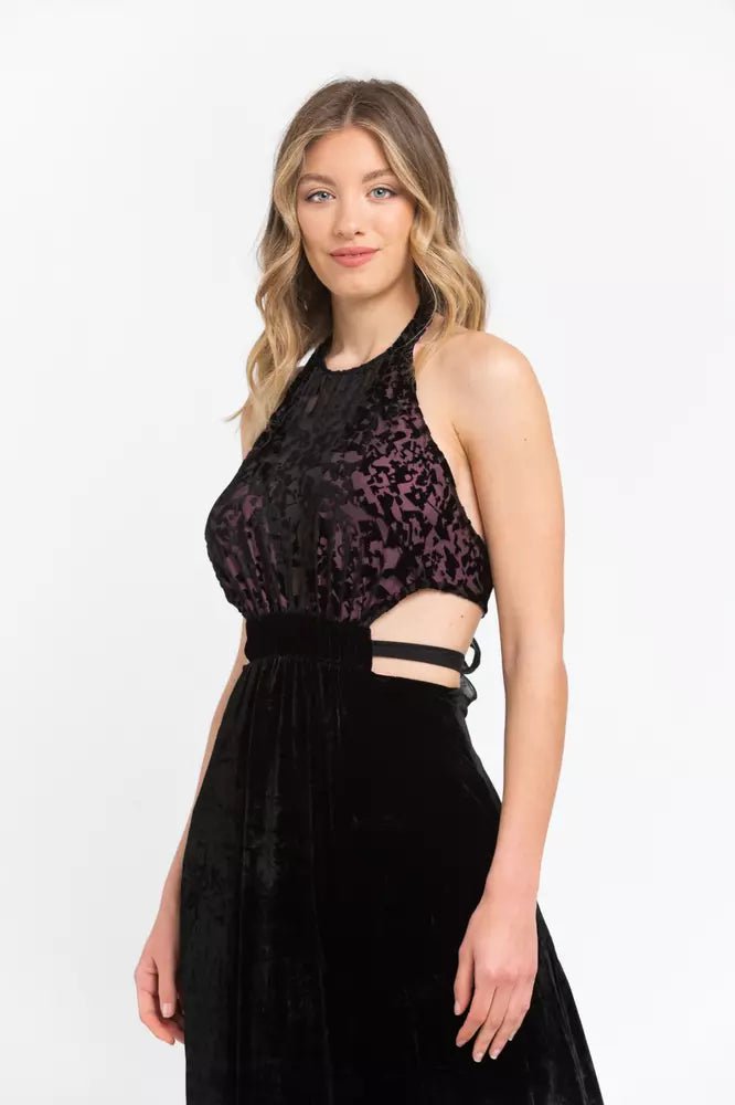 Elegant Velvet Skirt Long Dress with Embroidery