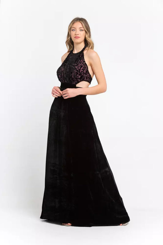 Elegant Velvet Skirt Long Dress with Embroidery