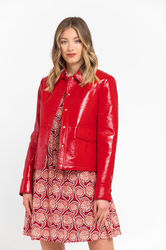 Chic Red Faux Leather Jacket