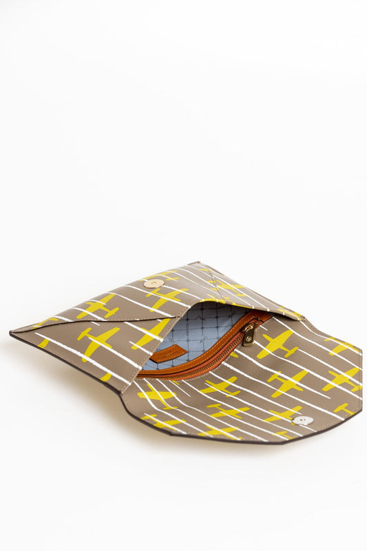 Elegant Striped Leather Clutch in Beige