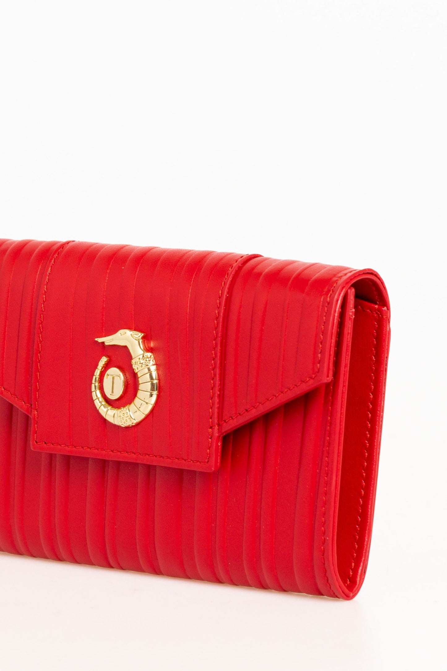 Elegant Red Leather Wallet with Stripe Details
