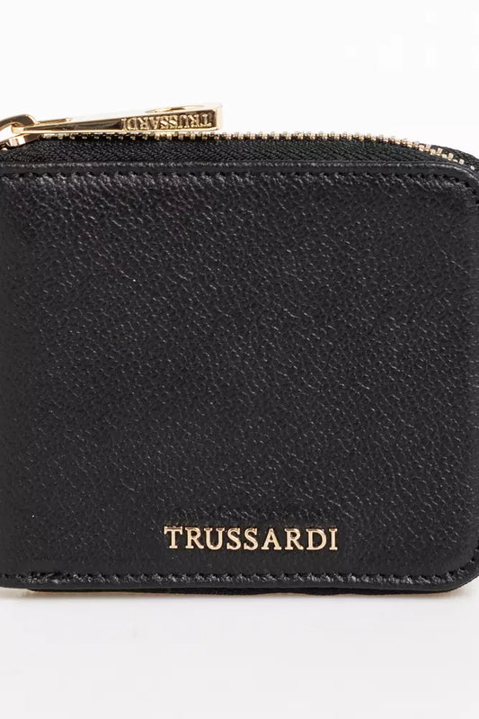 Chic Side-Zip Black Leather Wallet