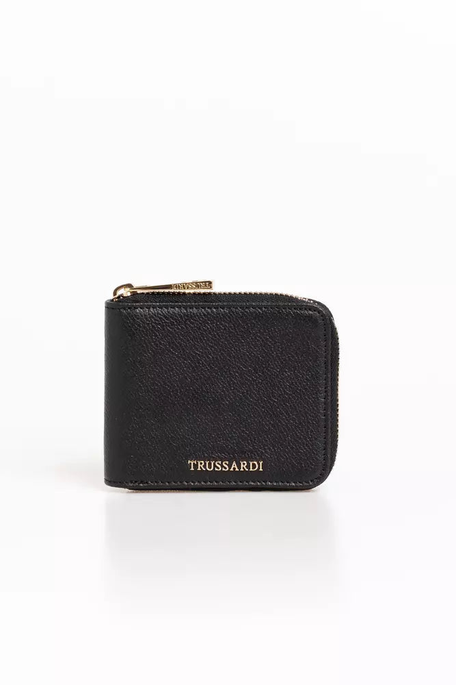 Chic Side-Zip Black Leather Wallet