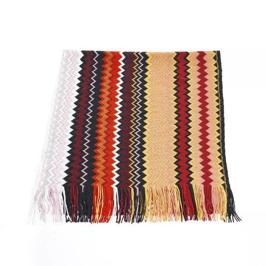 Geometric Pattern Fringe Scarf in Vibrant Hues