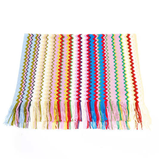 Geometric Pattern Fringed Scarf in Vibrant Hues