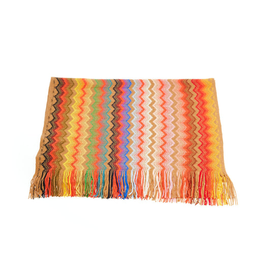 Geometric Pattern Fringe Scarf in Vibrant Hues