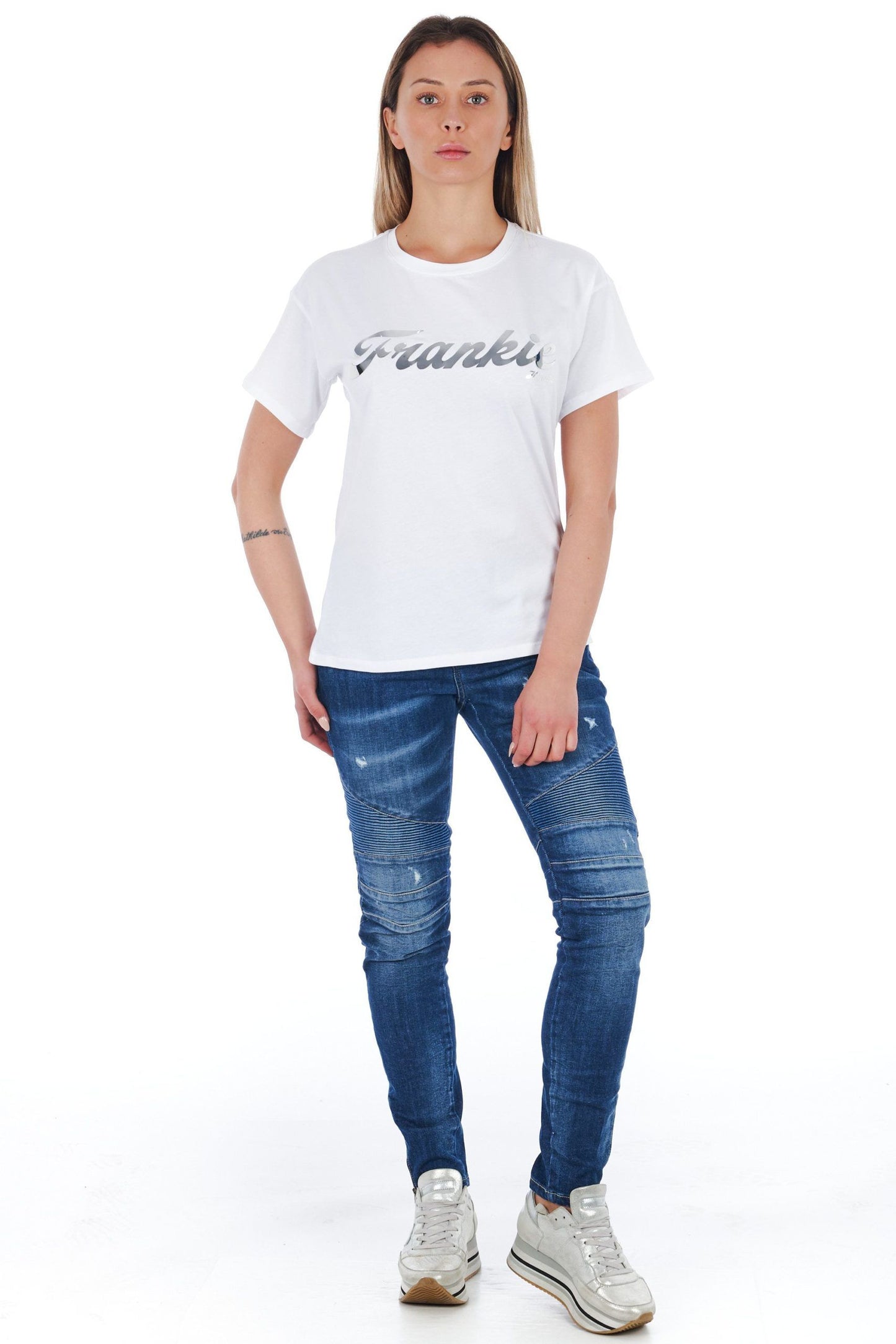 Chic Biker-Inspired Stretch Denim Jeans