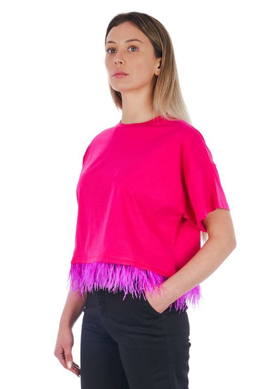 Oversized Feathered Hem Pink Tee
